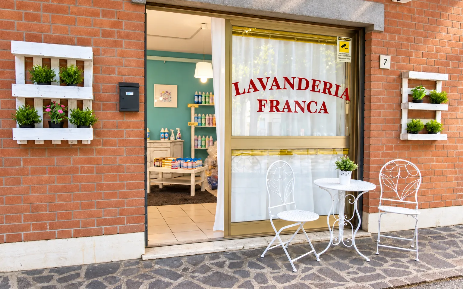 La vetrina di Lavanderia Franca in Viale Italia 5 a Mirandola