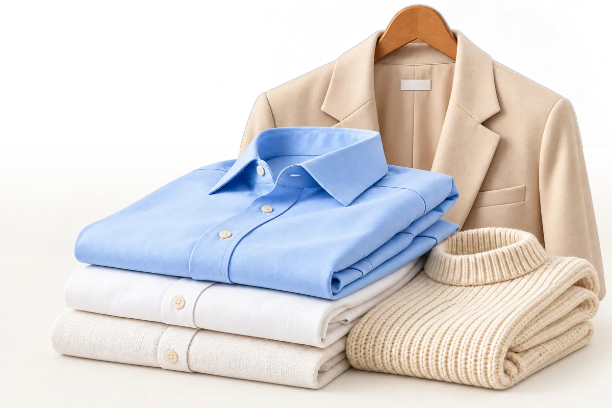 Camicie piegate, una maglia di lana e una giacca appesa
